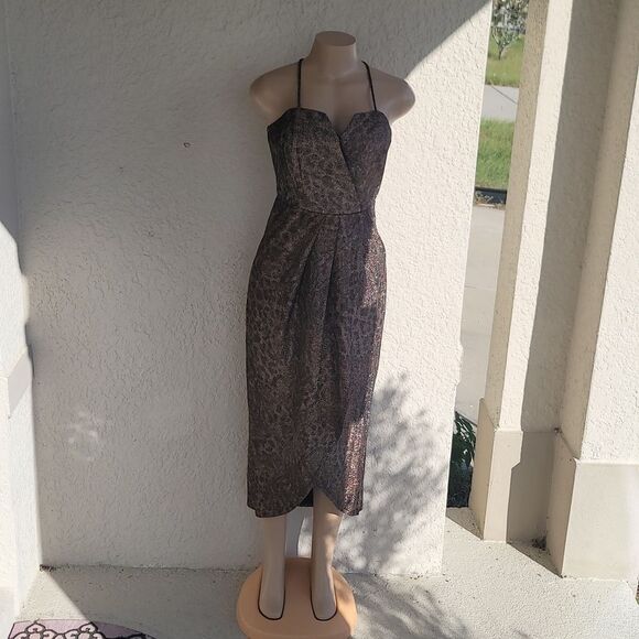 BRAND NEW ALEXA B GOLD ASYMMETRICAL WRAP MIDI DRESS - Picture 12 of 12